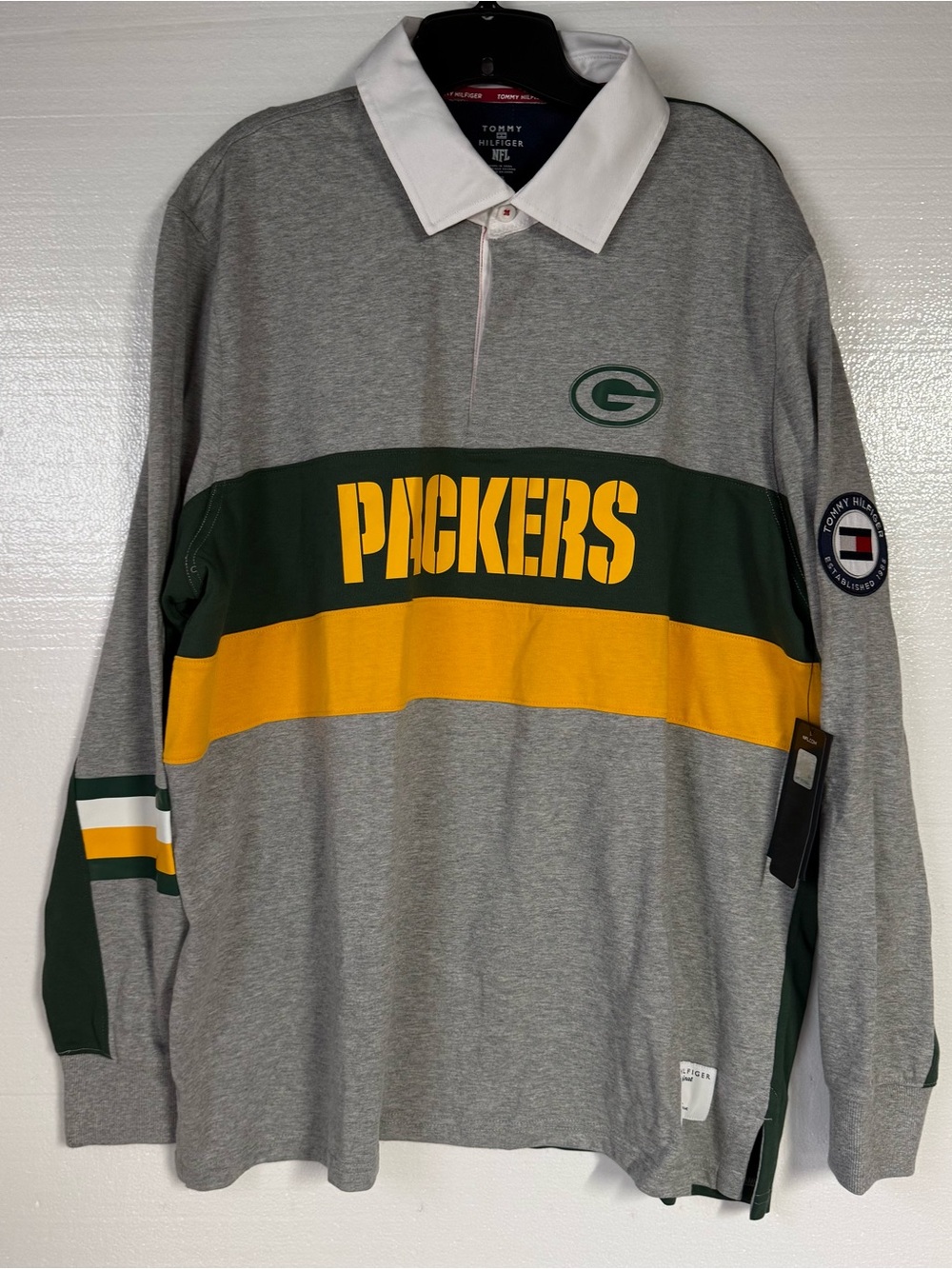 Tommy Hilfiger Shirt Men 2XL Gray Green NFL Bay Packers Men’s 2XL Rugby Polo